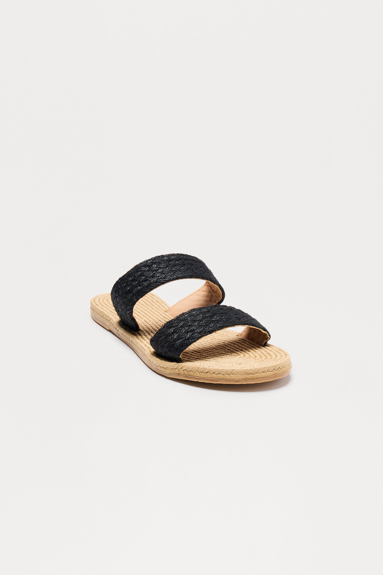 Coconut Jute Slip On Sandals - Black