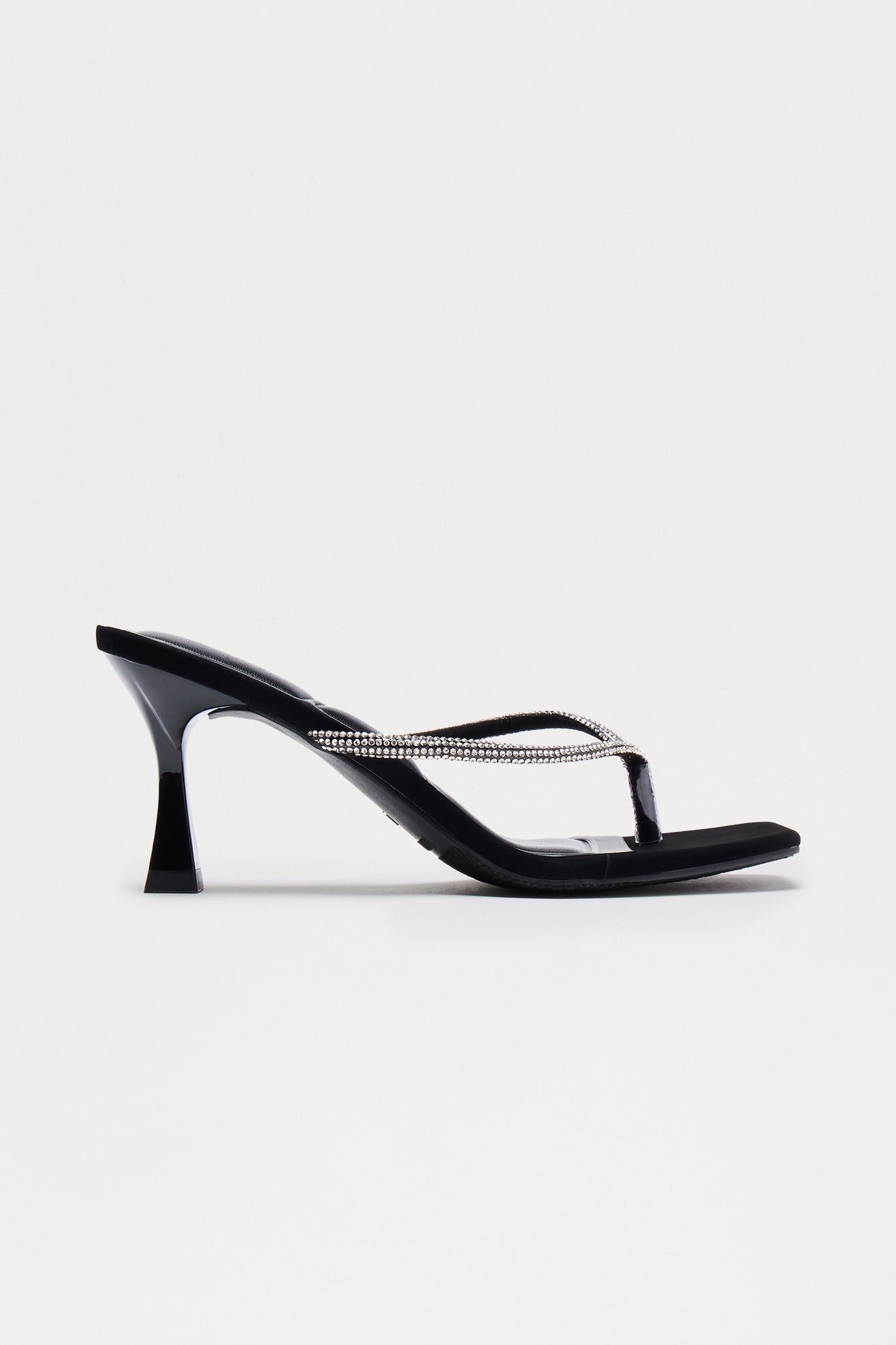 Lucas Rhinestone Thong Mules - Black