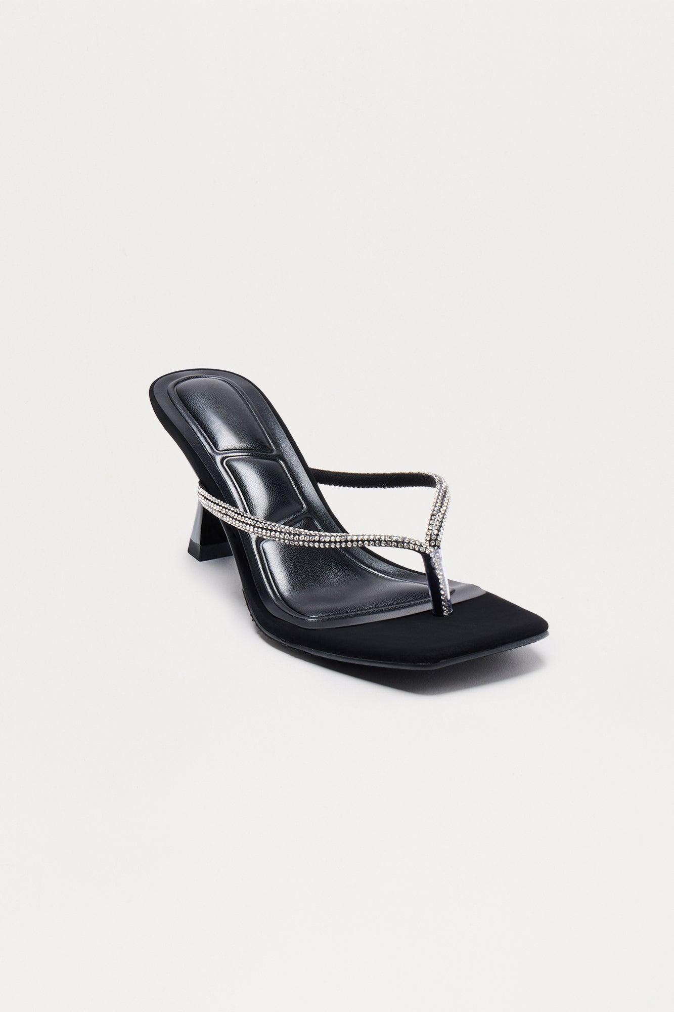 Lucas Rhinestone Thong Mules - Black