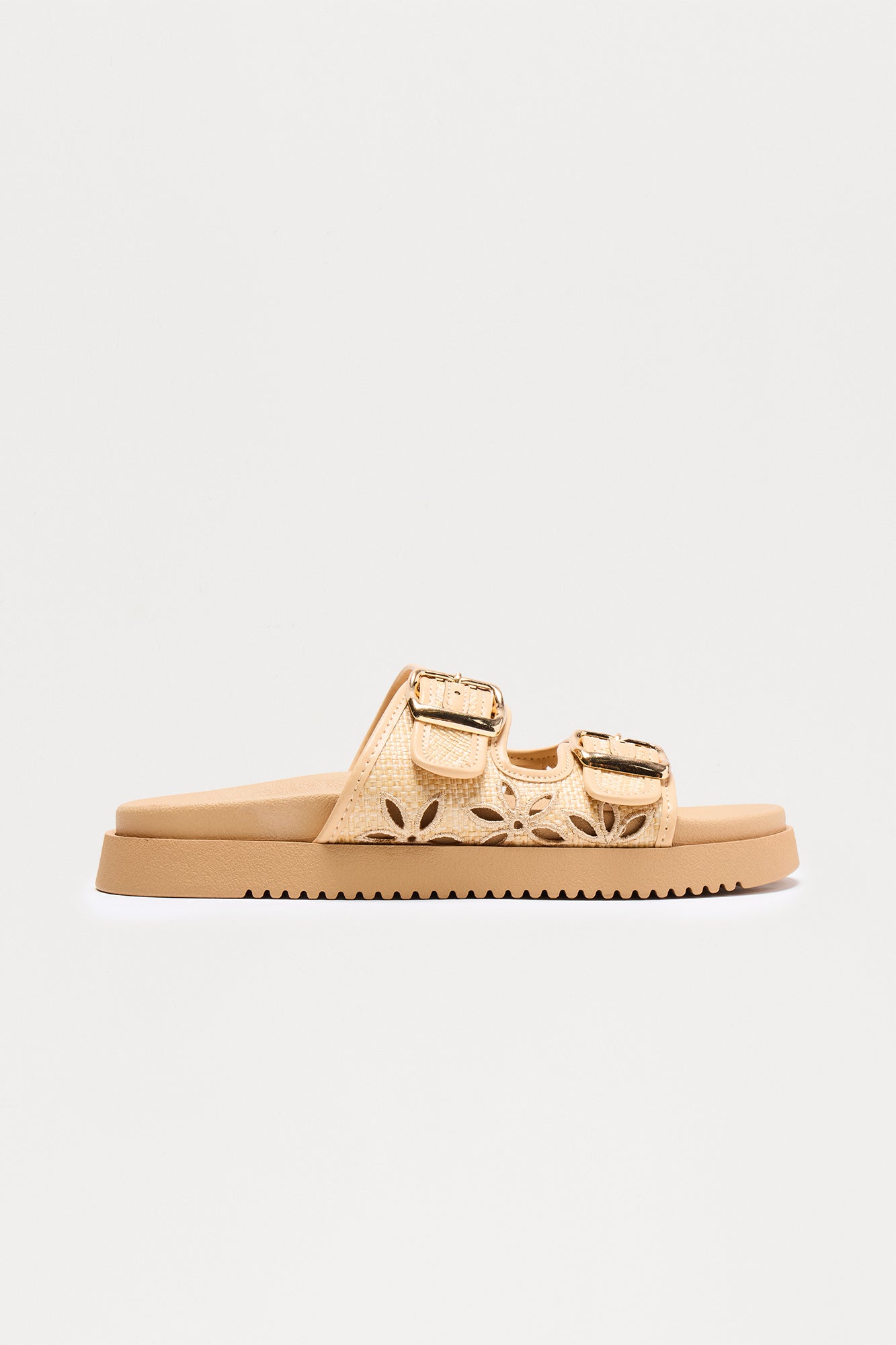 Lowell Buckle Slip On Sandals - Beige
