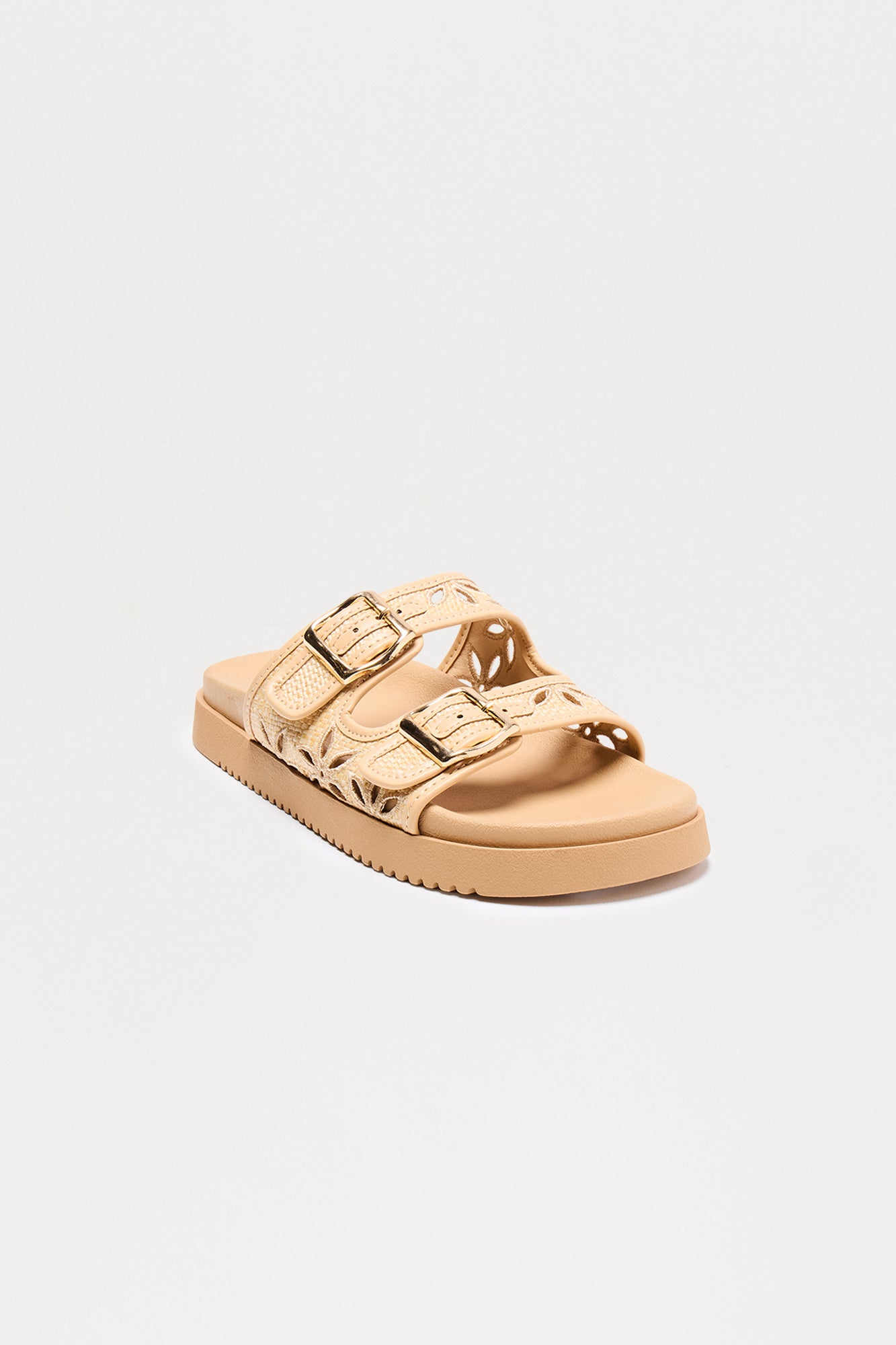 Lowell Buckle Slip On Sandals - Beige