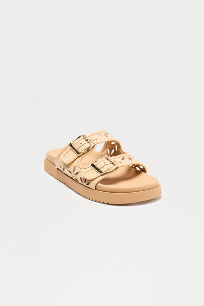 Lowell Buckle Slip On Sandals - Beige