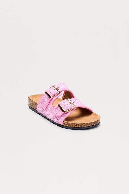 Flounder Raffia Buckle Sandals - Pink