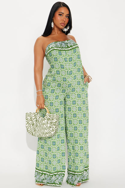 Enter The Oasis Wide Leg Jumpsuit - Green/combo