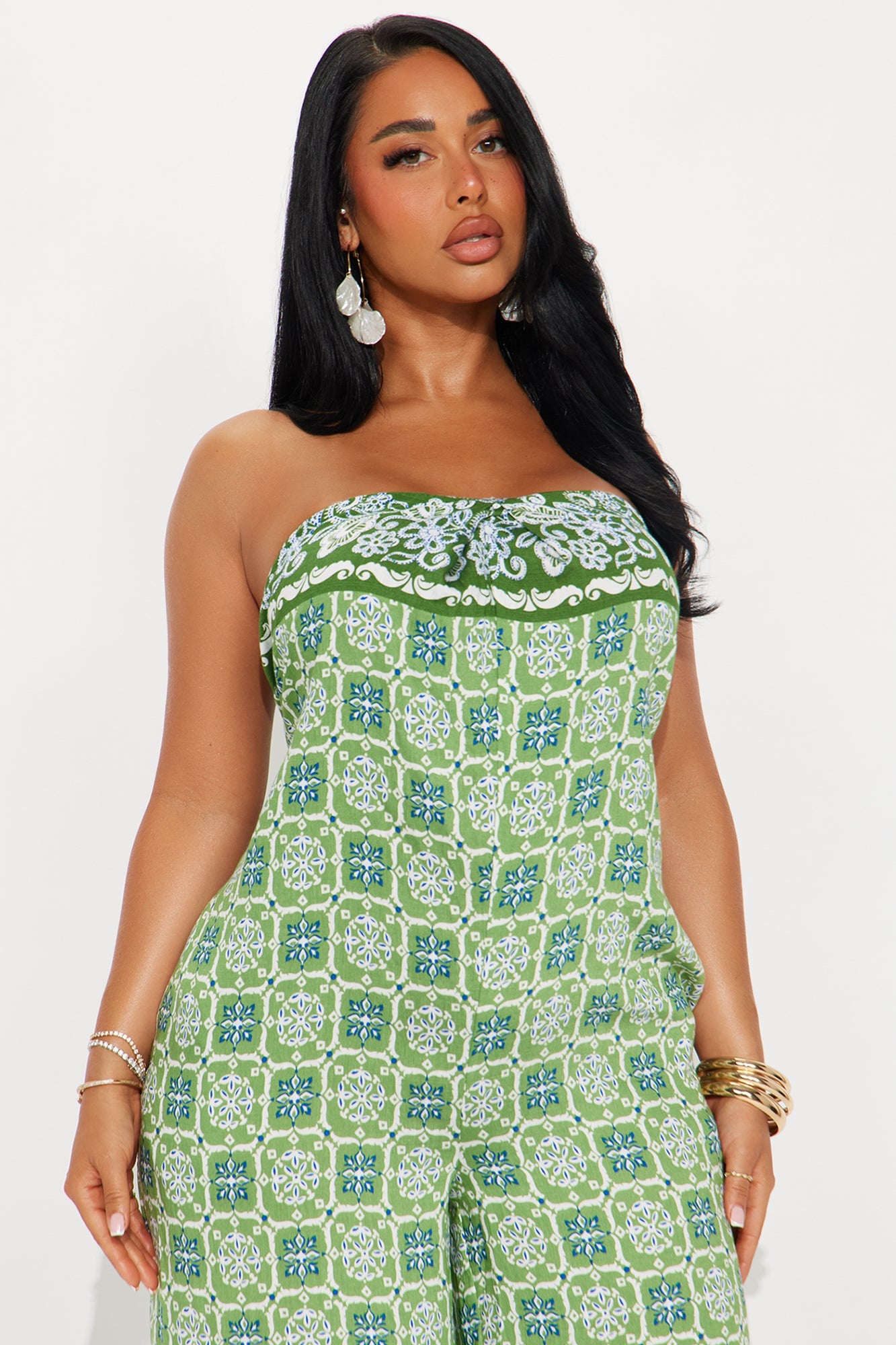 Enter The Oasis Wide Leg Jumpsuit - Green/combo