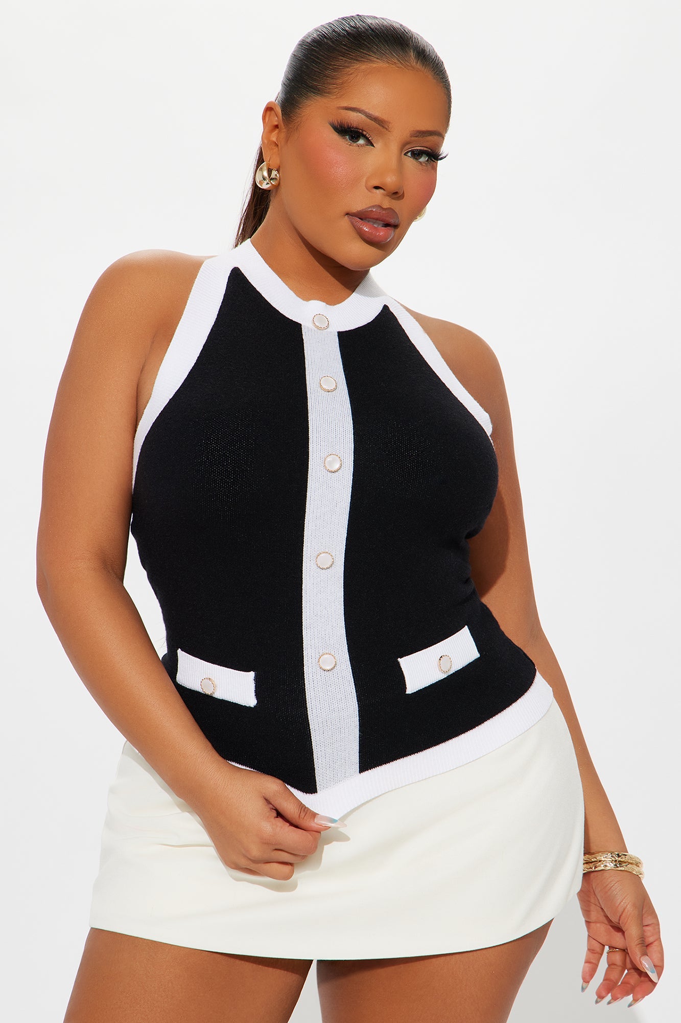 Better Me Sweater Halter Top - Black/White