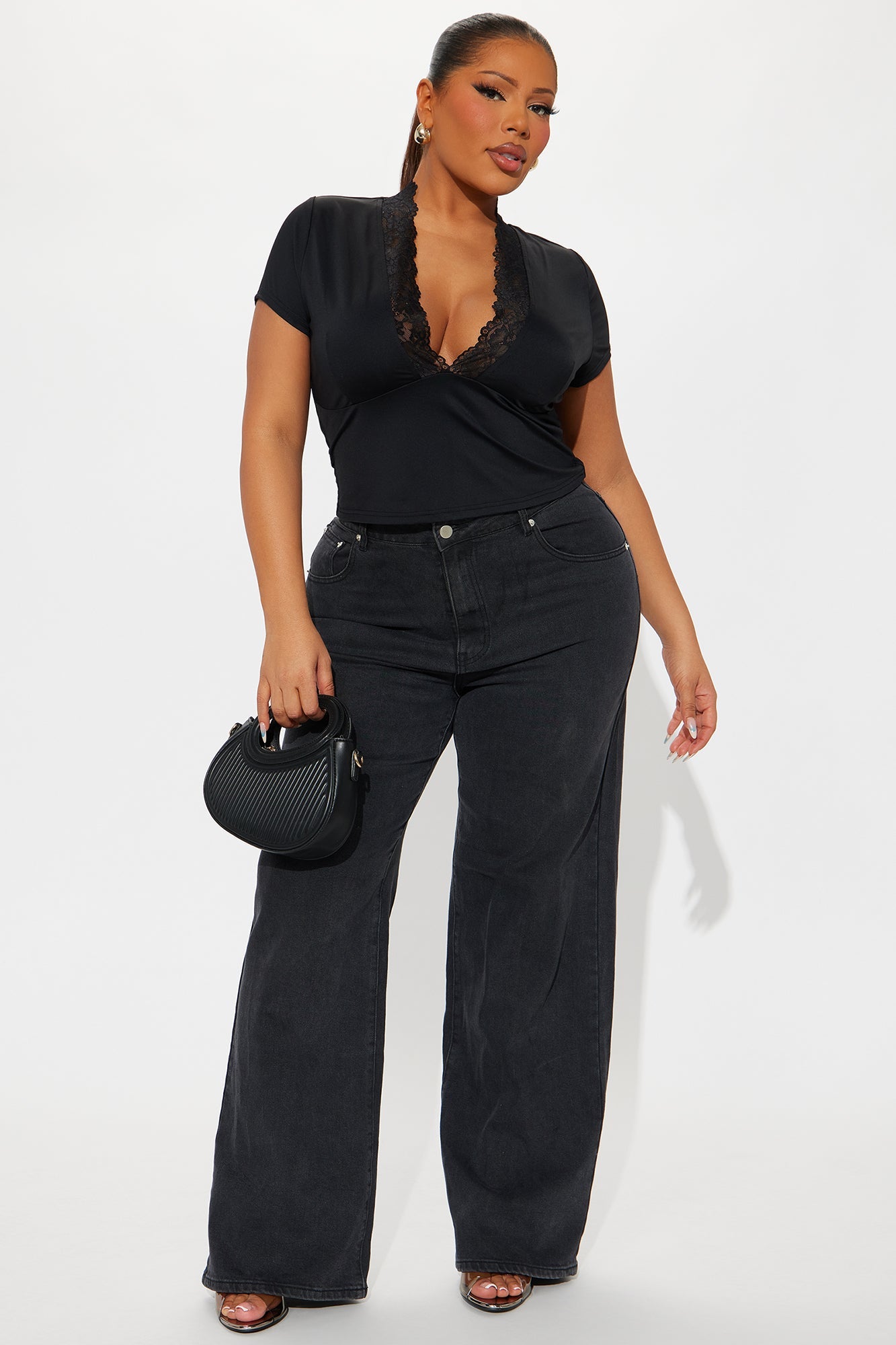 Sarai Lace Short Sleeve Top - Black