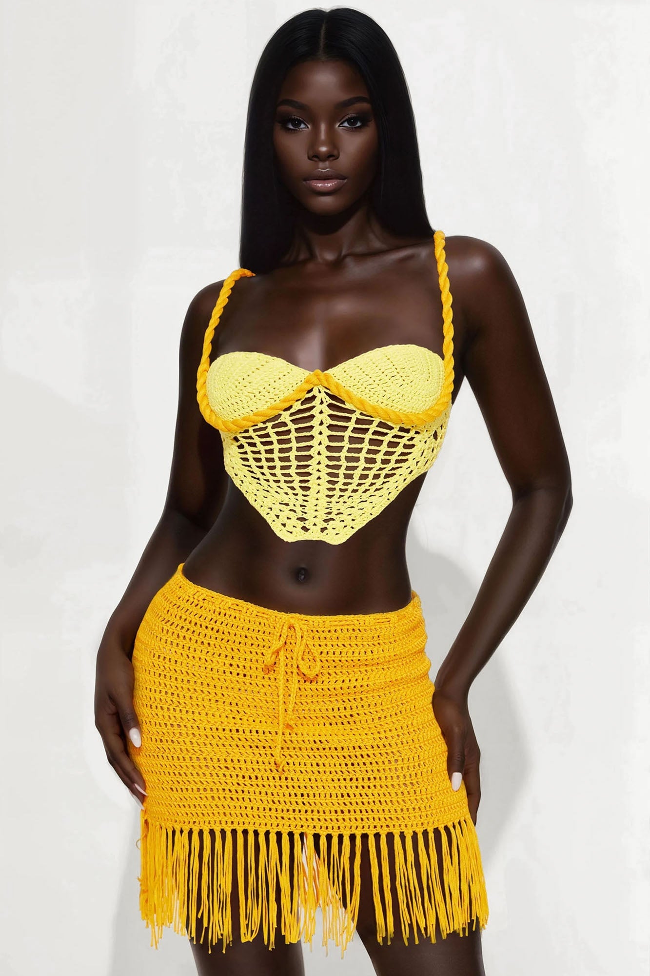 Tropical Dreams Crochet Mini Skirt Set - Yellow/combo