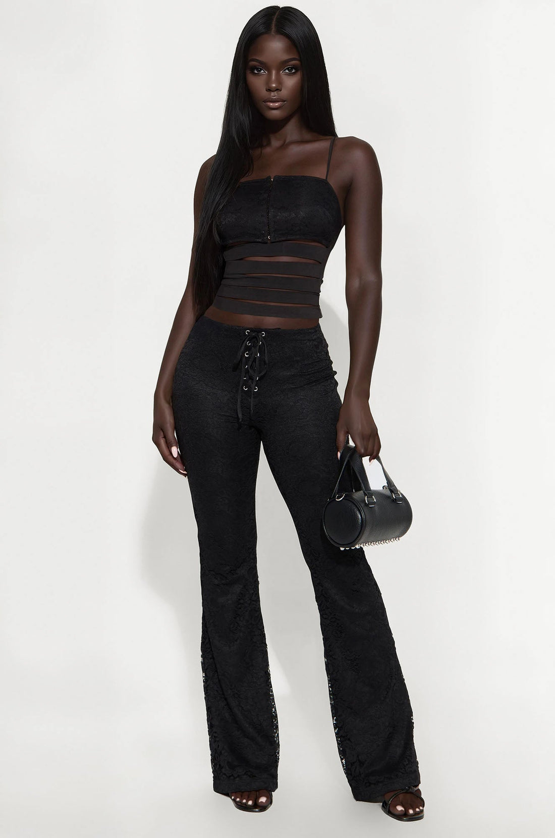 Start A Riot Lace Flare Pant - Black