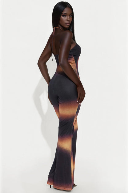 Causing Commotion Mesh Jumpsuit - Black/Orange