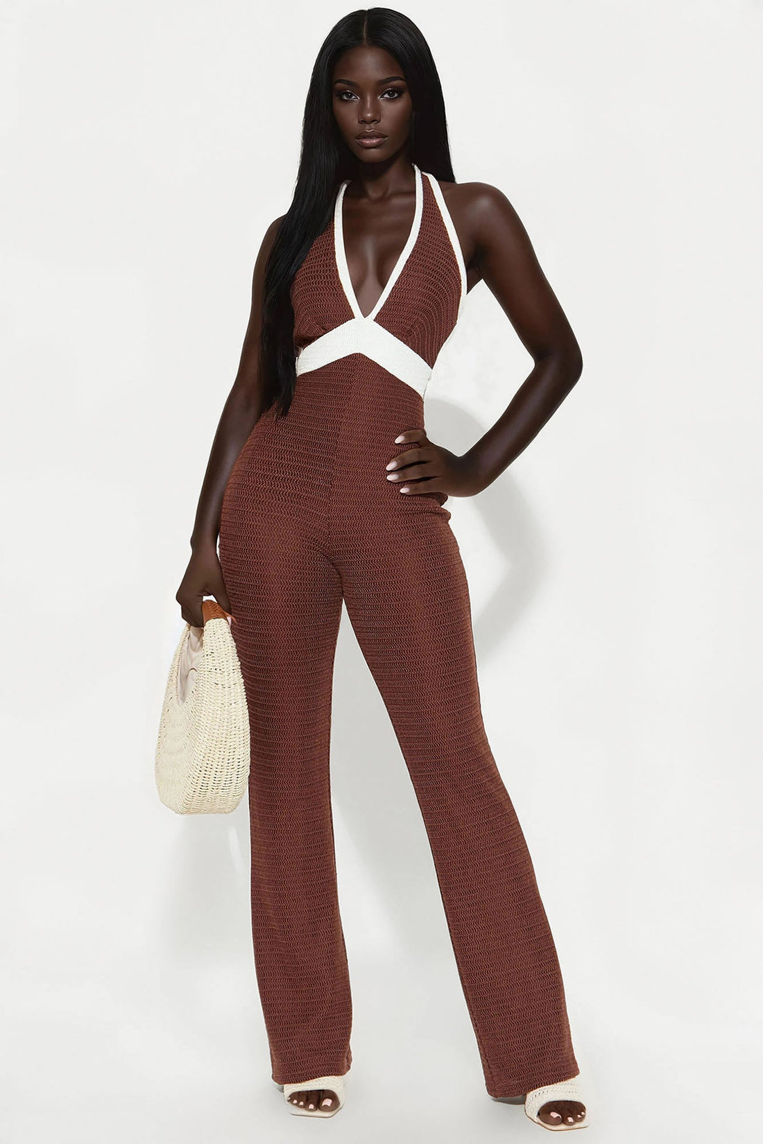 Extended Stay Crochet Jumpsuit - Chocolate/Combo