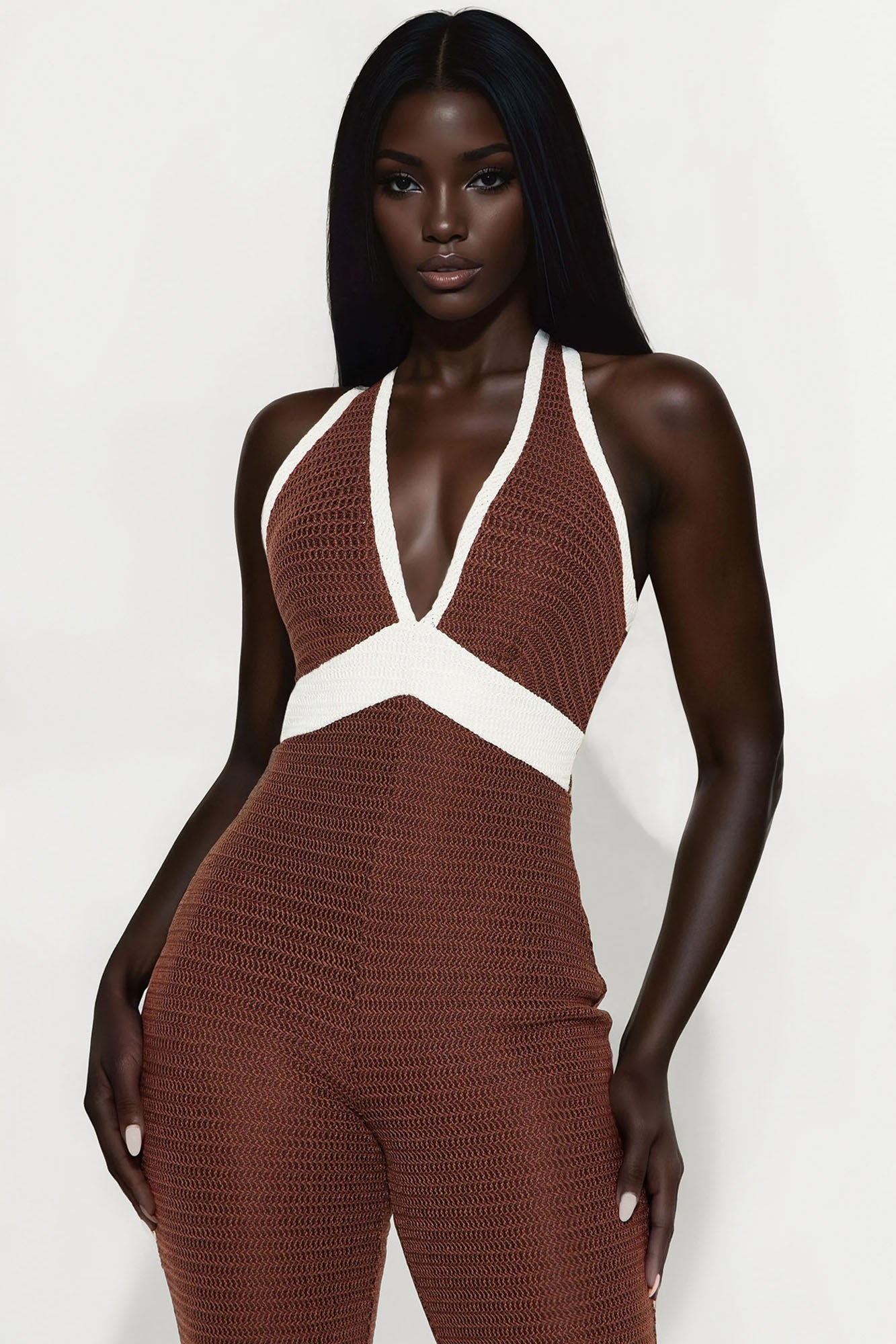 Extended Stay Crochet Jumpsuit - Chocolate/Combo