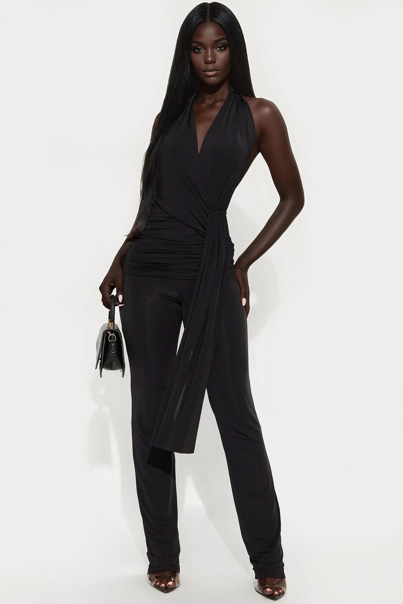 Swaying Palms Wide Leg Jumpsuit - Black