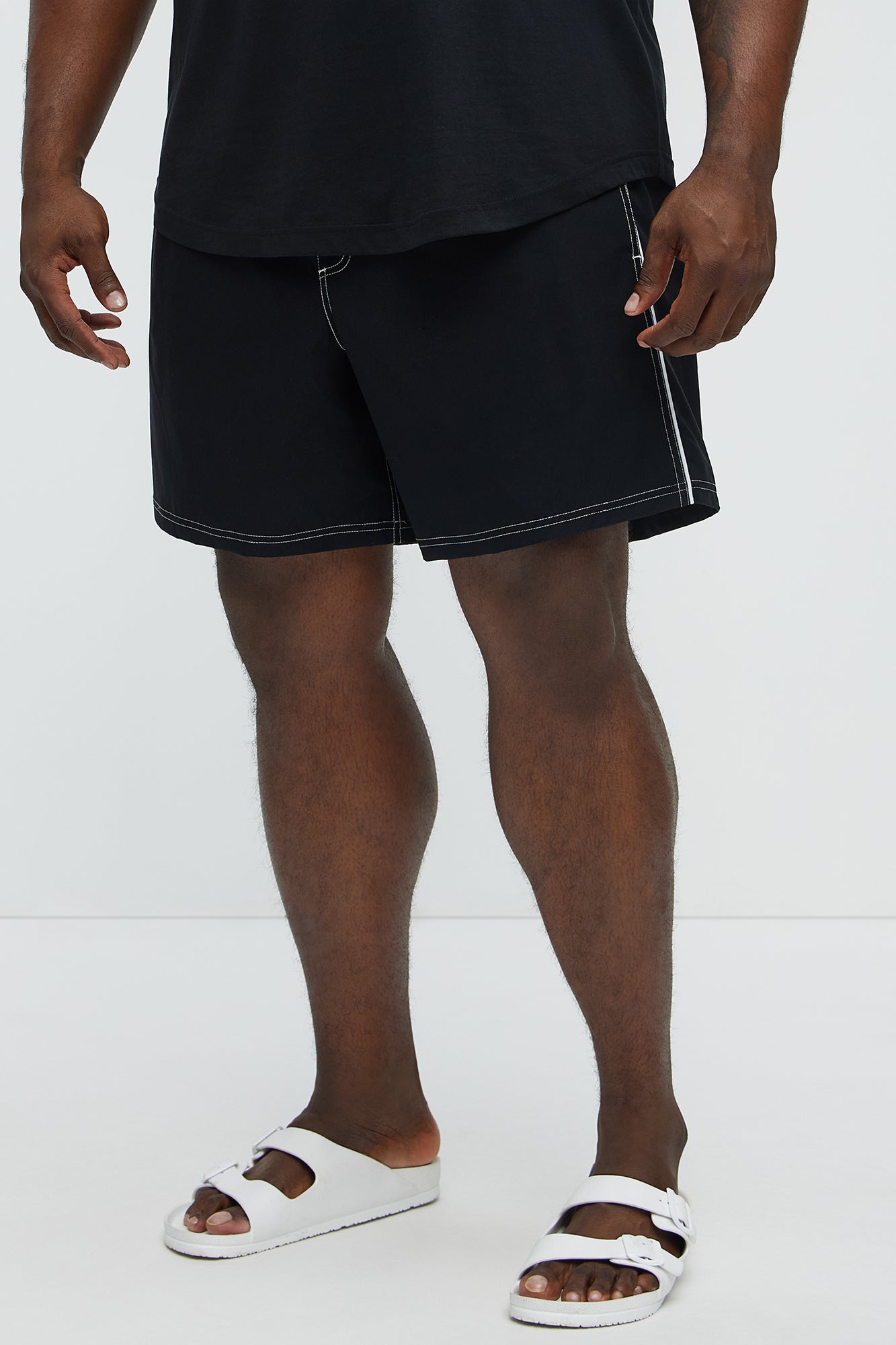 Contrasted Stitch Swim Trunk 7″ - Black