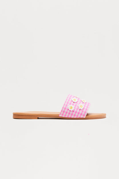 Roo Flower Gingham Sandals - Pink/combo