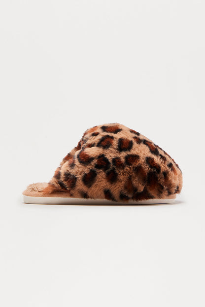 Fluff Faux Fur Slippers - Leopard