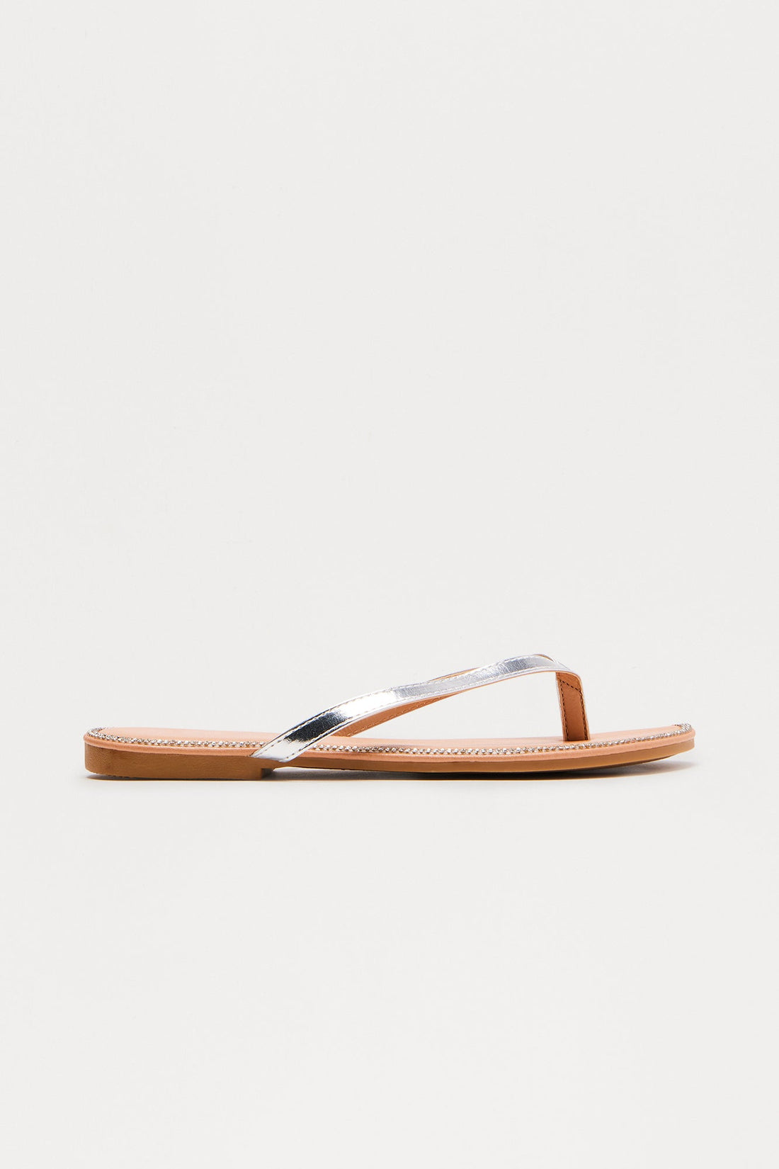 Opal Rhinestone Trim Flip Flops - Silver