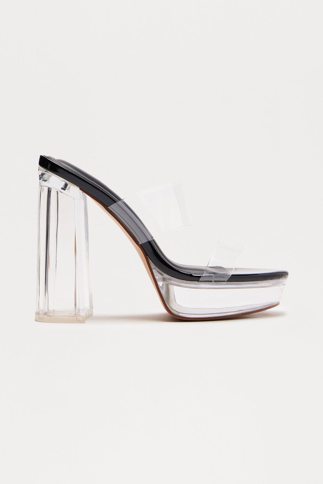 Glisten Clear Double Strap Heels - Black