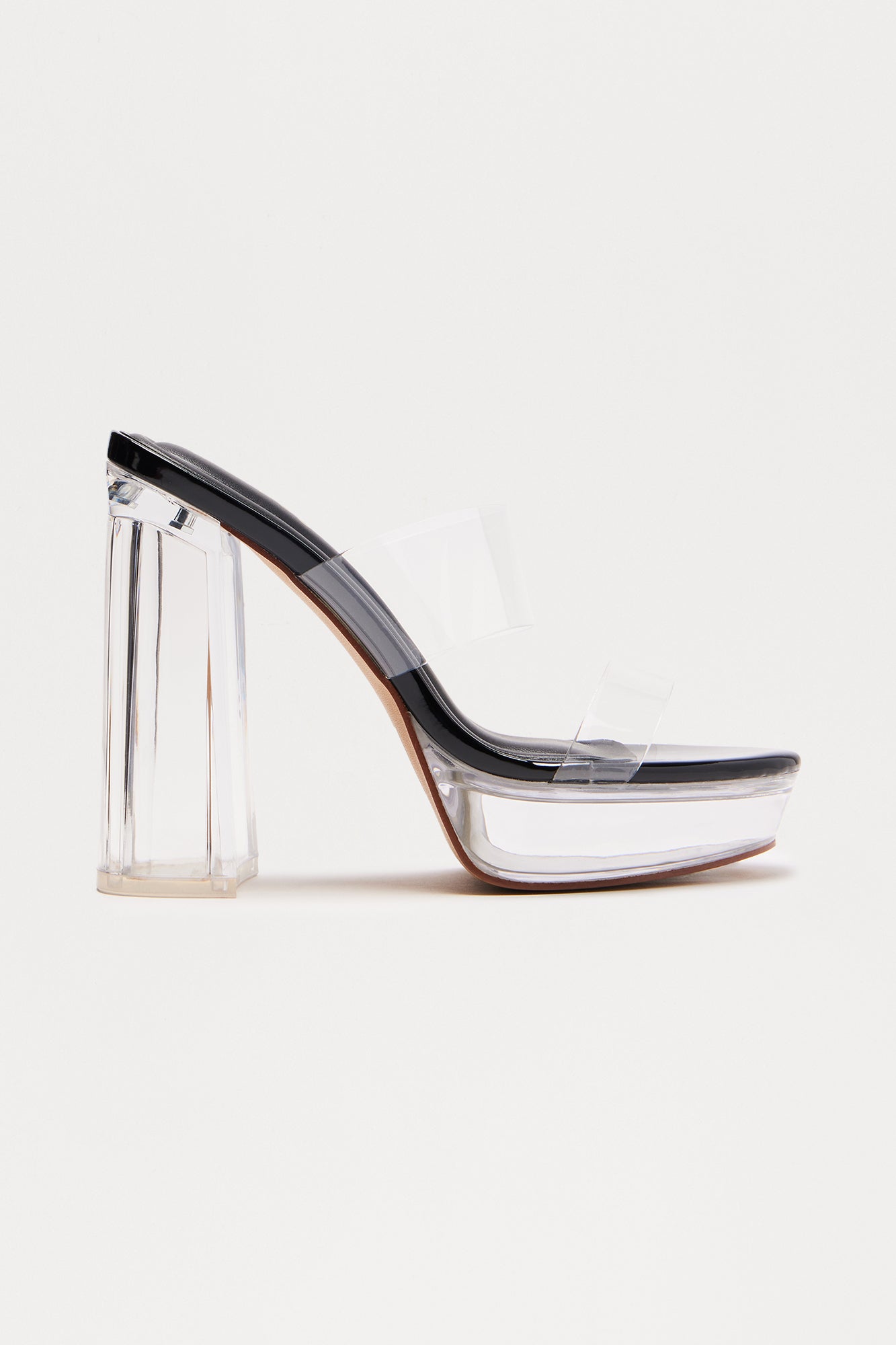Glisten Clear Double Strap Heels - Black