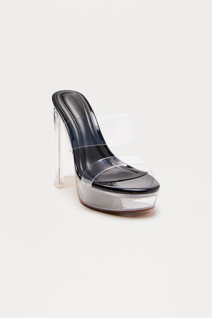 Glisten Clear Double Strap Heels - Black