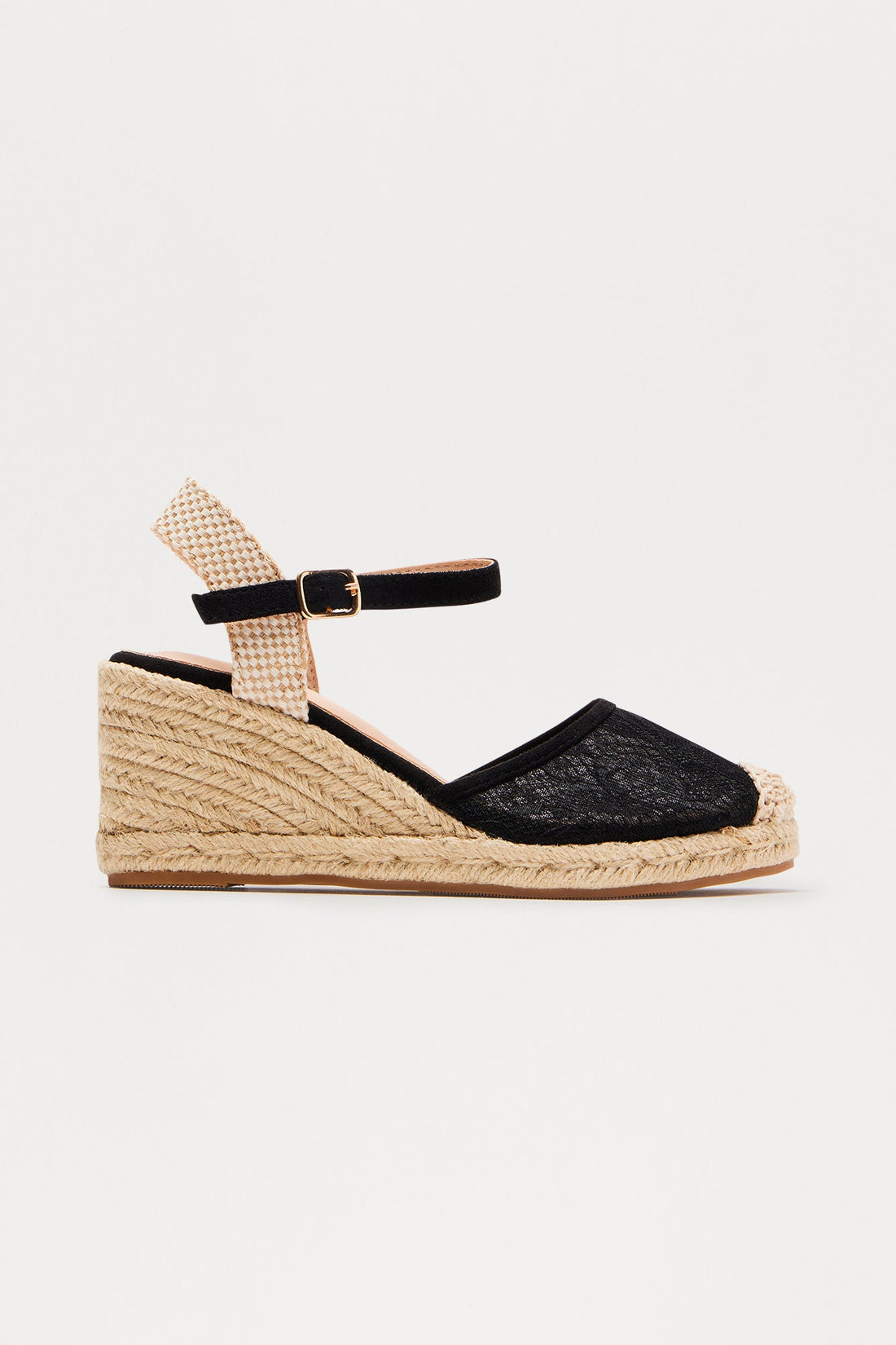Jany Lace Jute Wedges - Black