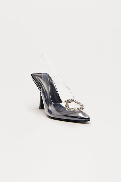 Tess Clear Rhinestone Slingback Pumps - Black
