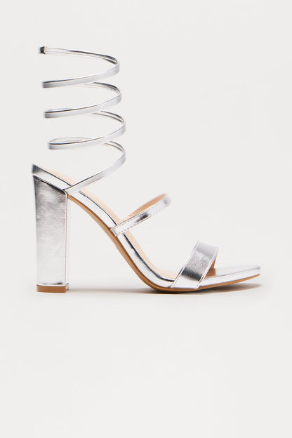 Elsie Block Heeled Sandals - Silver