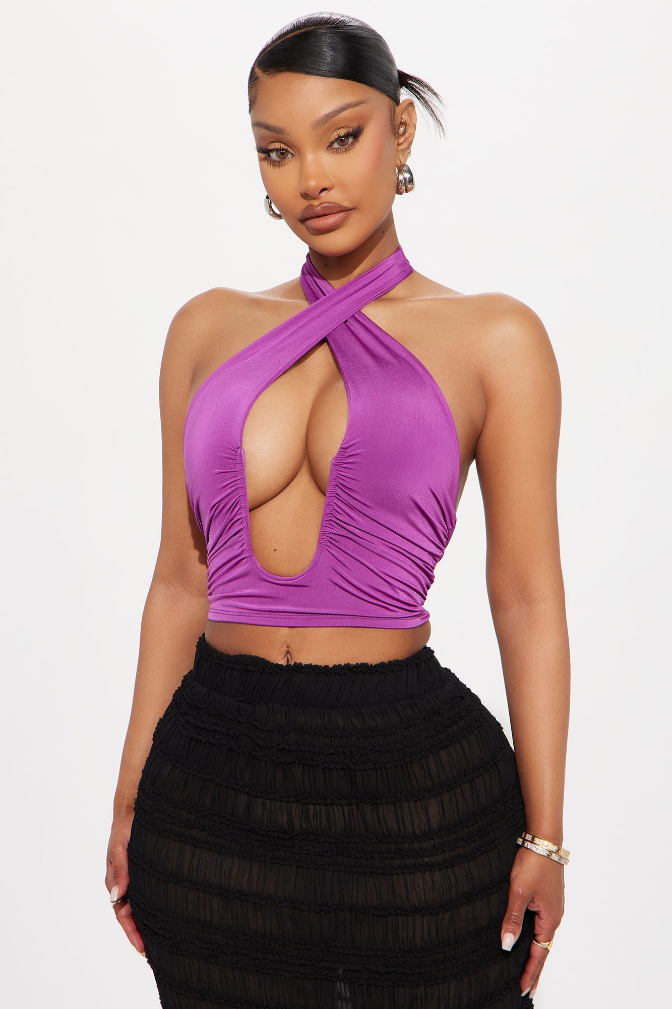 Eliana Ruched Halter Top - Magenta
