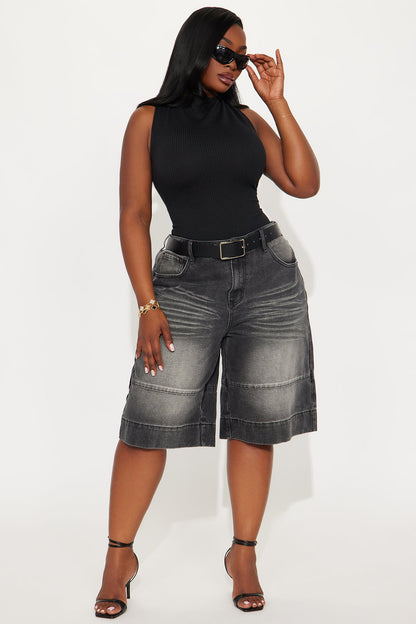 Tessa Ribbed High Neck Bodysuit - Black