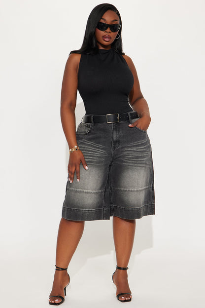 Keeping It Cool Denim Jorts - Black Wash