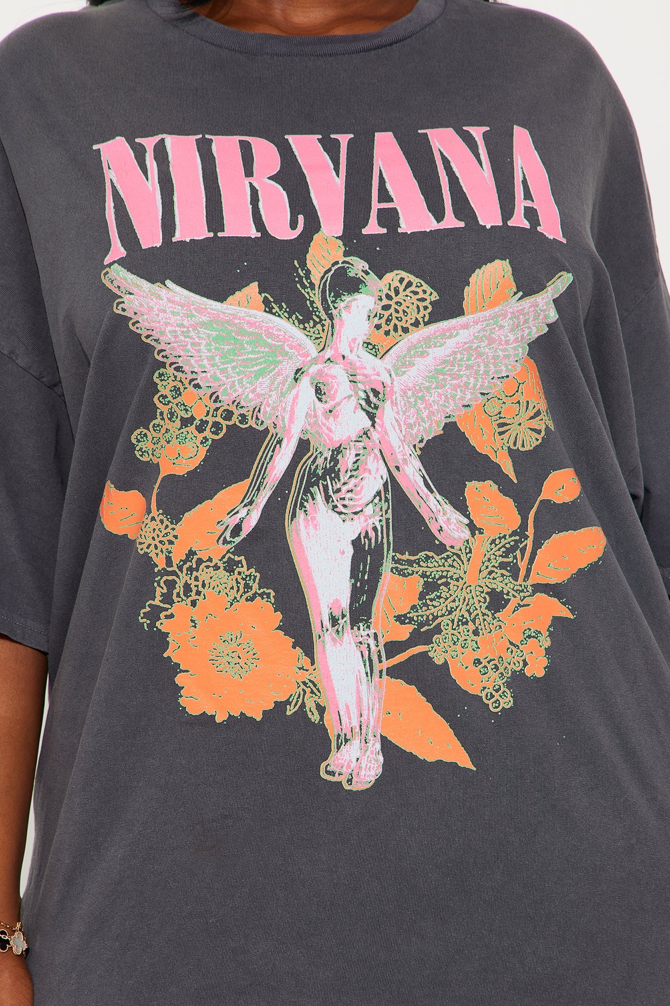 Nirvana Utero Flowers Washed Oversized Tee - Black