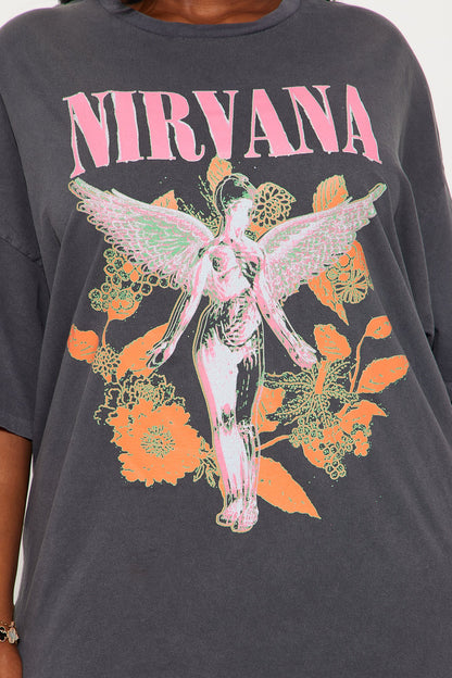 Nirvana Utero Flowers Washed Oversized Tee - Black