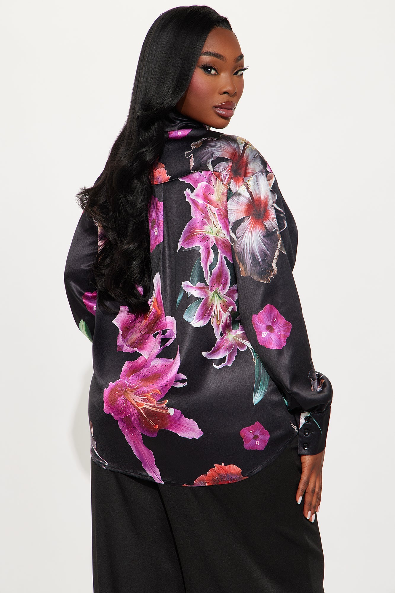 Lily Love Satin Shirt - Black/Pink