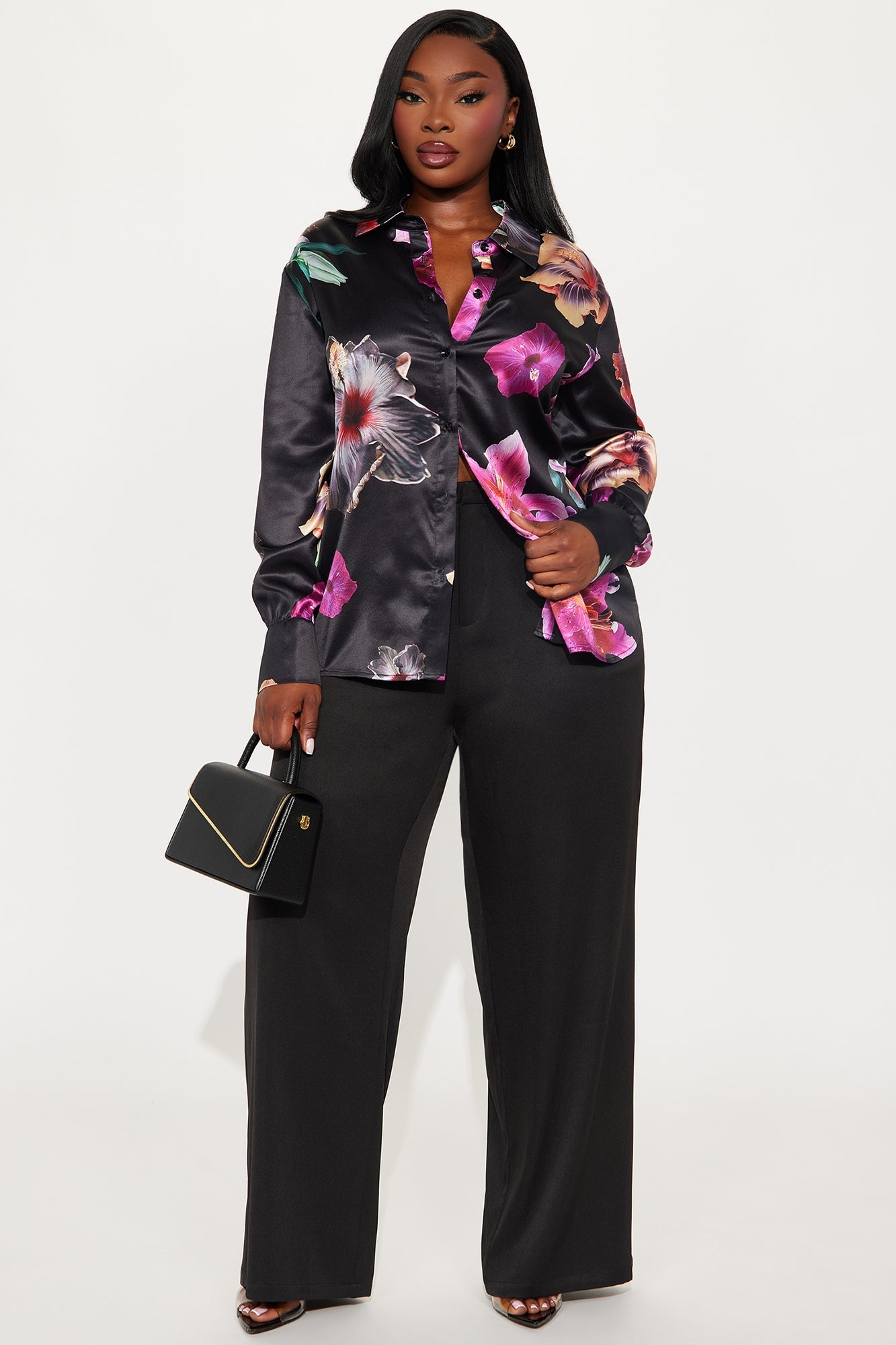 Lily Love Satin Shirt - Black/Pink