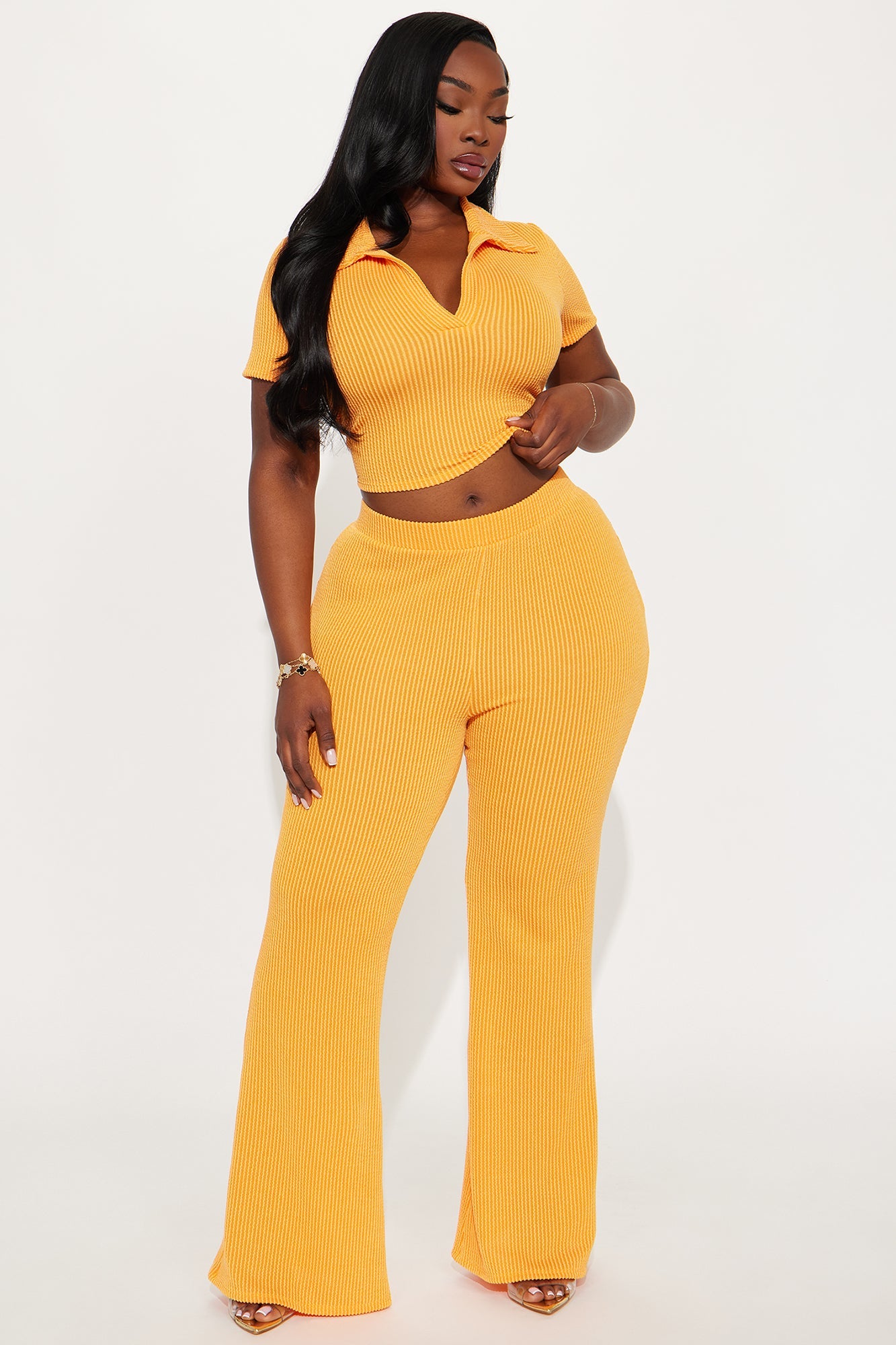 Josie Ribbed Pant Set - Orange