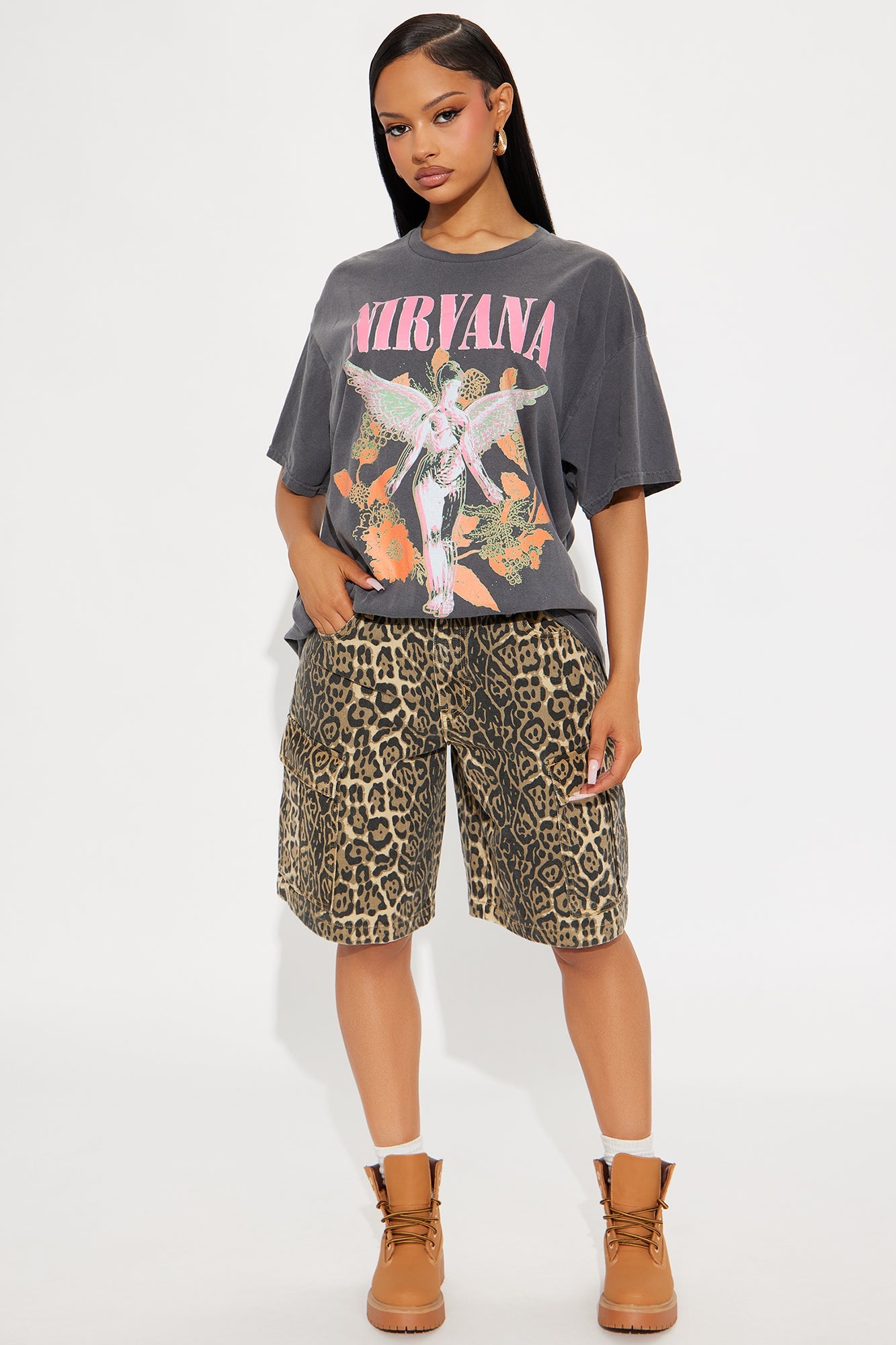 Nirvana Utero Flowers Washed Oversized Tee - Black