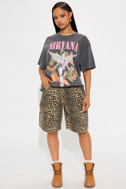 Nirvana Utero Flowers Washed Oversized Tee - Black
