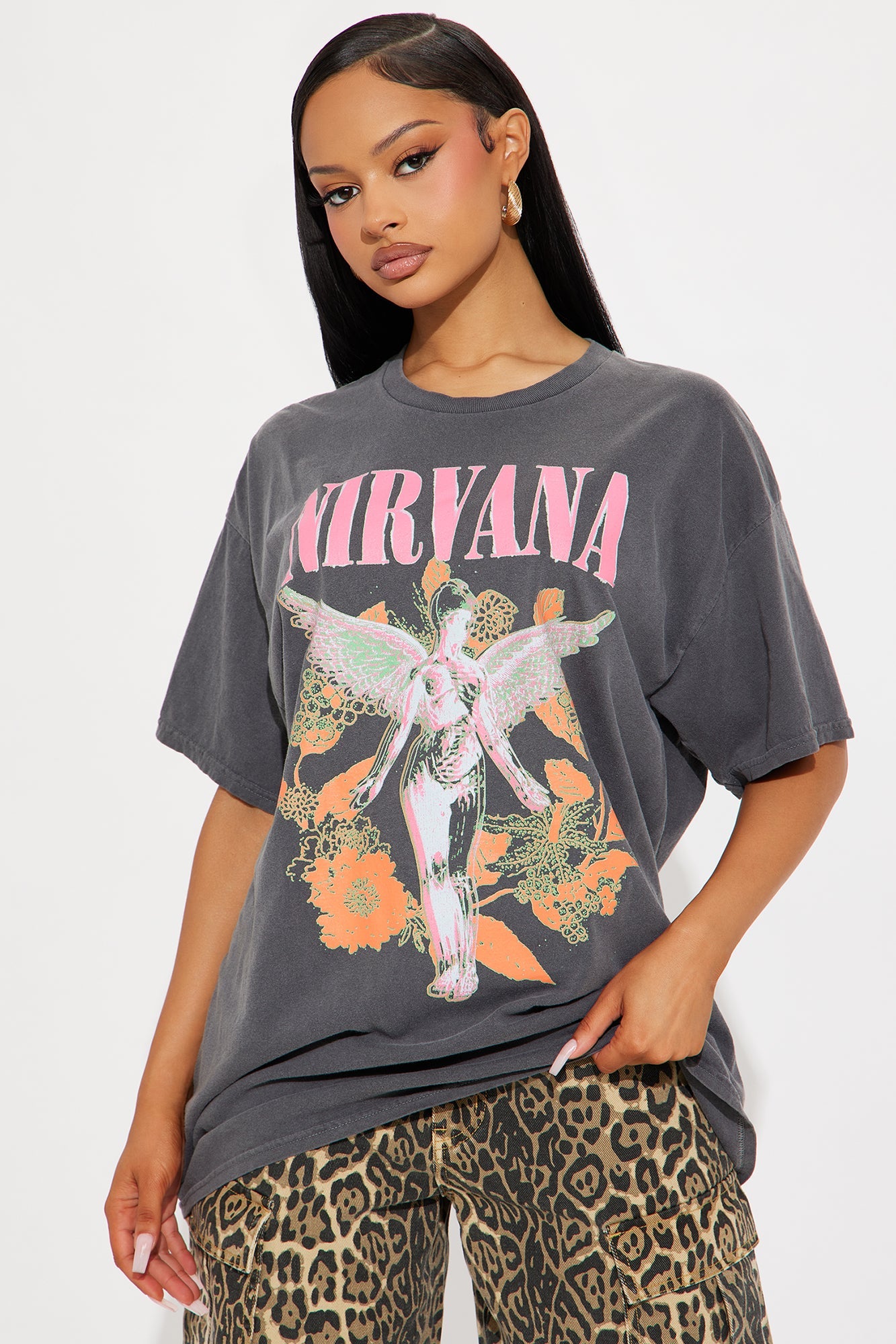 Nirvana Utero Flowers Washed Oversized Tee - Black