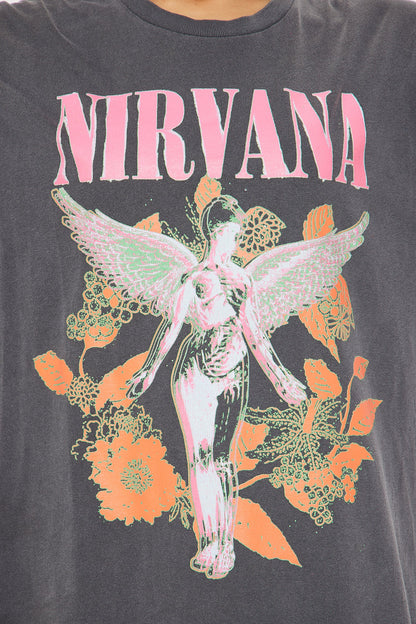Nirvana Utero Flowers Washed Oversized Tee - Black