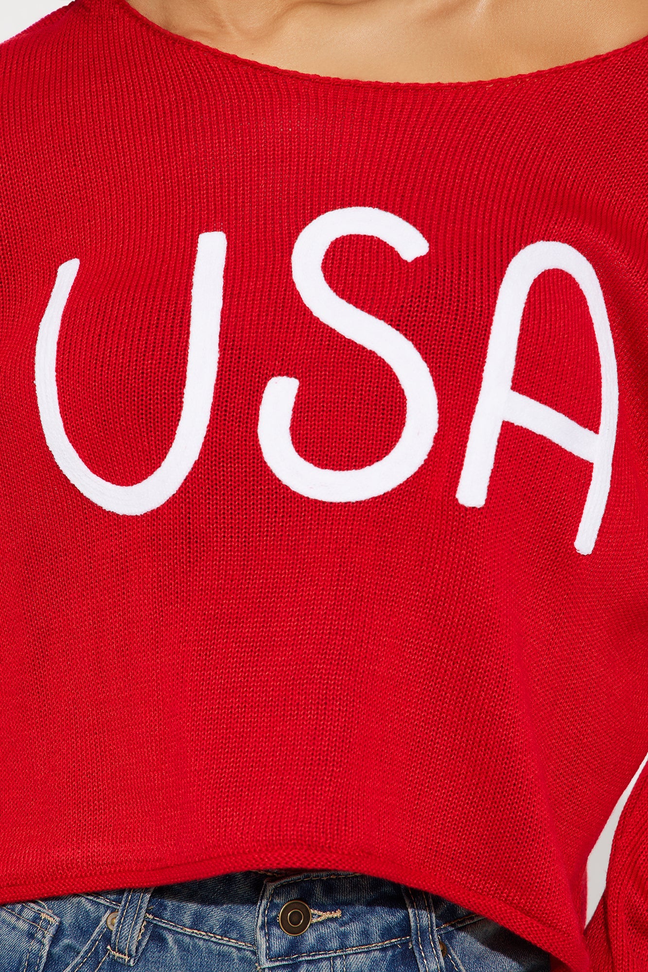 USA Embroidered Pullover Sweater - Red/White