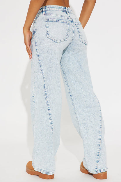 On The Down Low Straight Leg Jeans - Acid Wash Light Blue