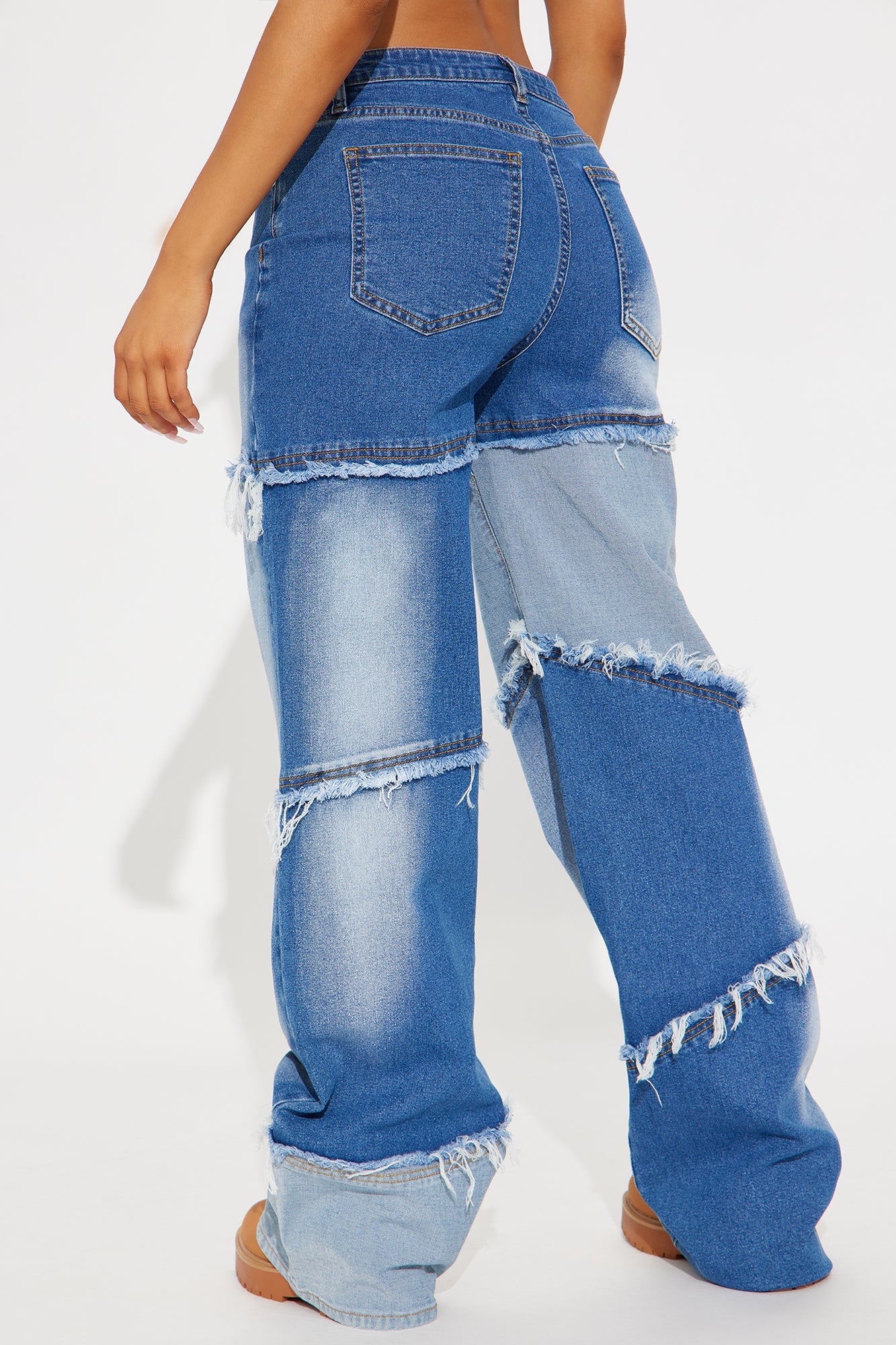 La Vie Two Tone Wide Leg Jeans - Medium Wash
