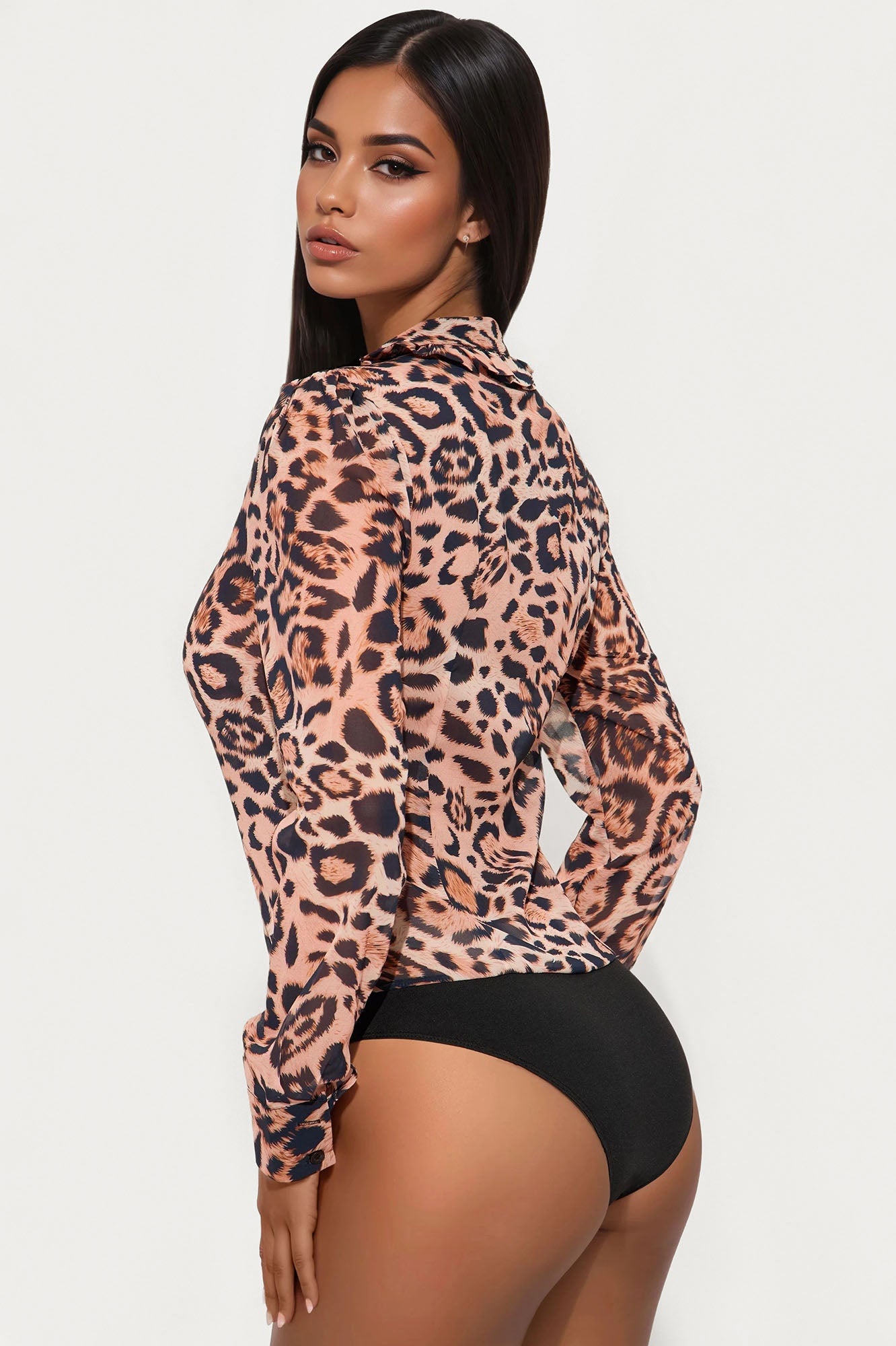 Mishelle Chiffon Leopard Bodysuit - Brown/combo