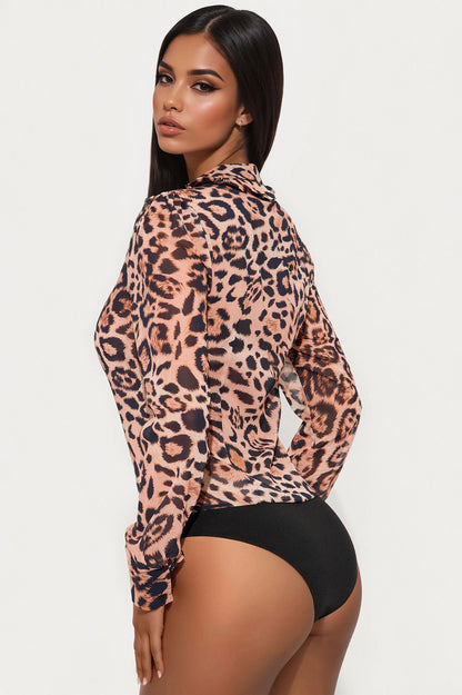 Mishelle Chiffon Leopard Bodysuit - Brown/combo