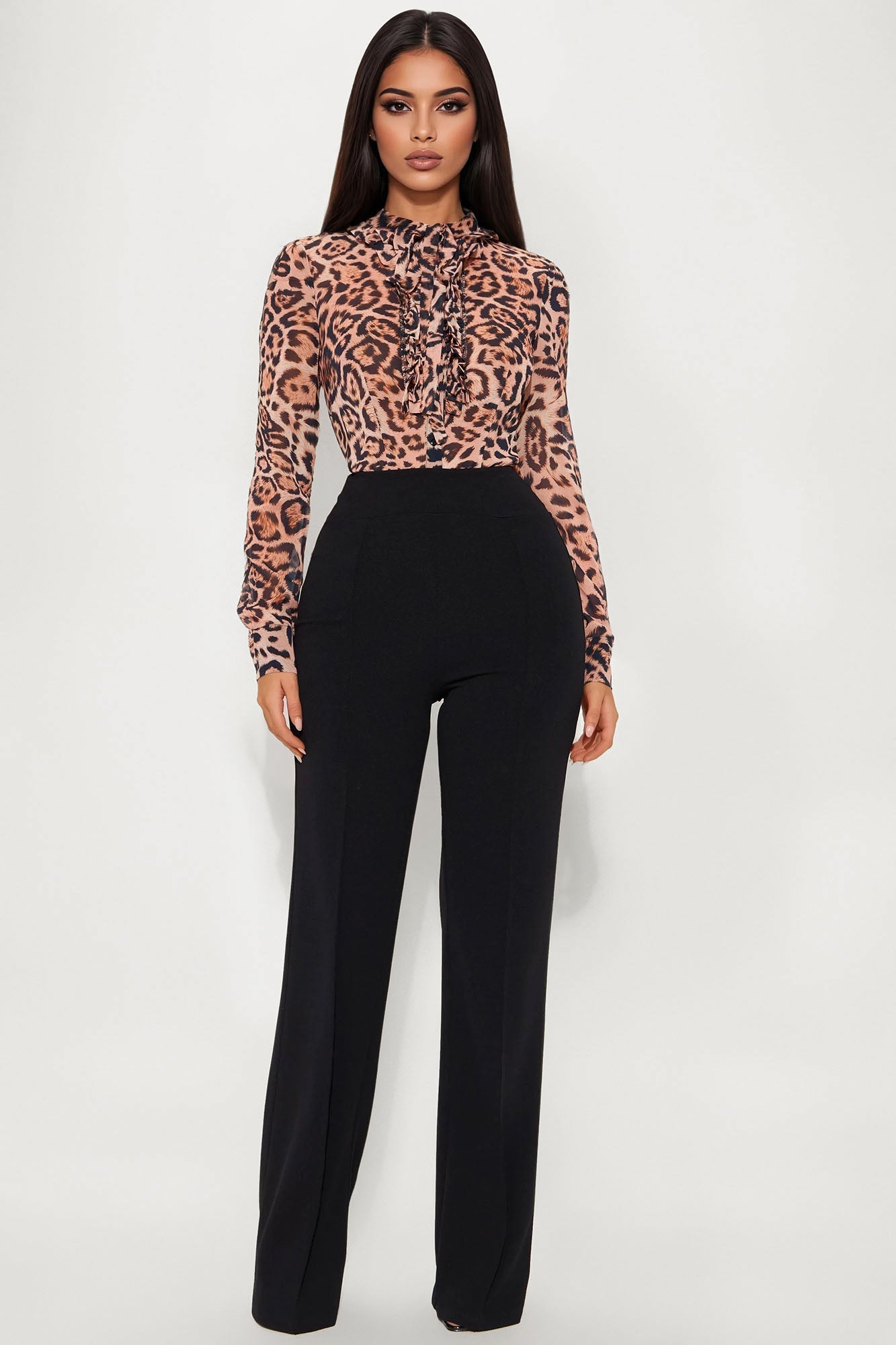 Mishelle Chiffon Leopard Bodysuit - Brown/combo