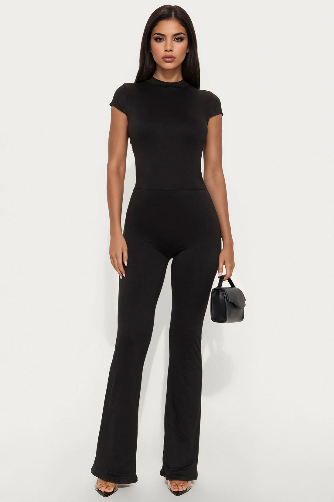 Savanna Short Sleeve Open Back Jumpsuit - Black
