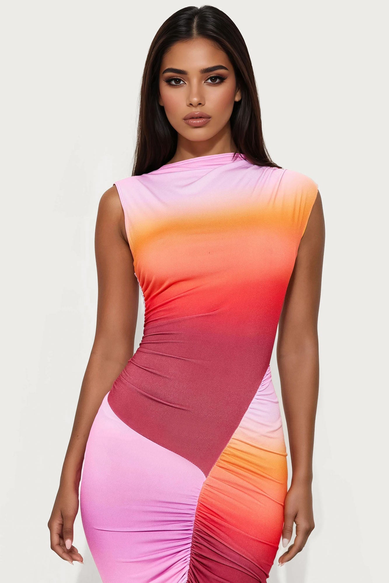 Candy Skies Ombre Asymmetrical Maxi Dress - Orange/combo