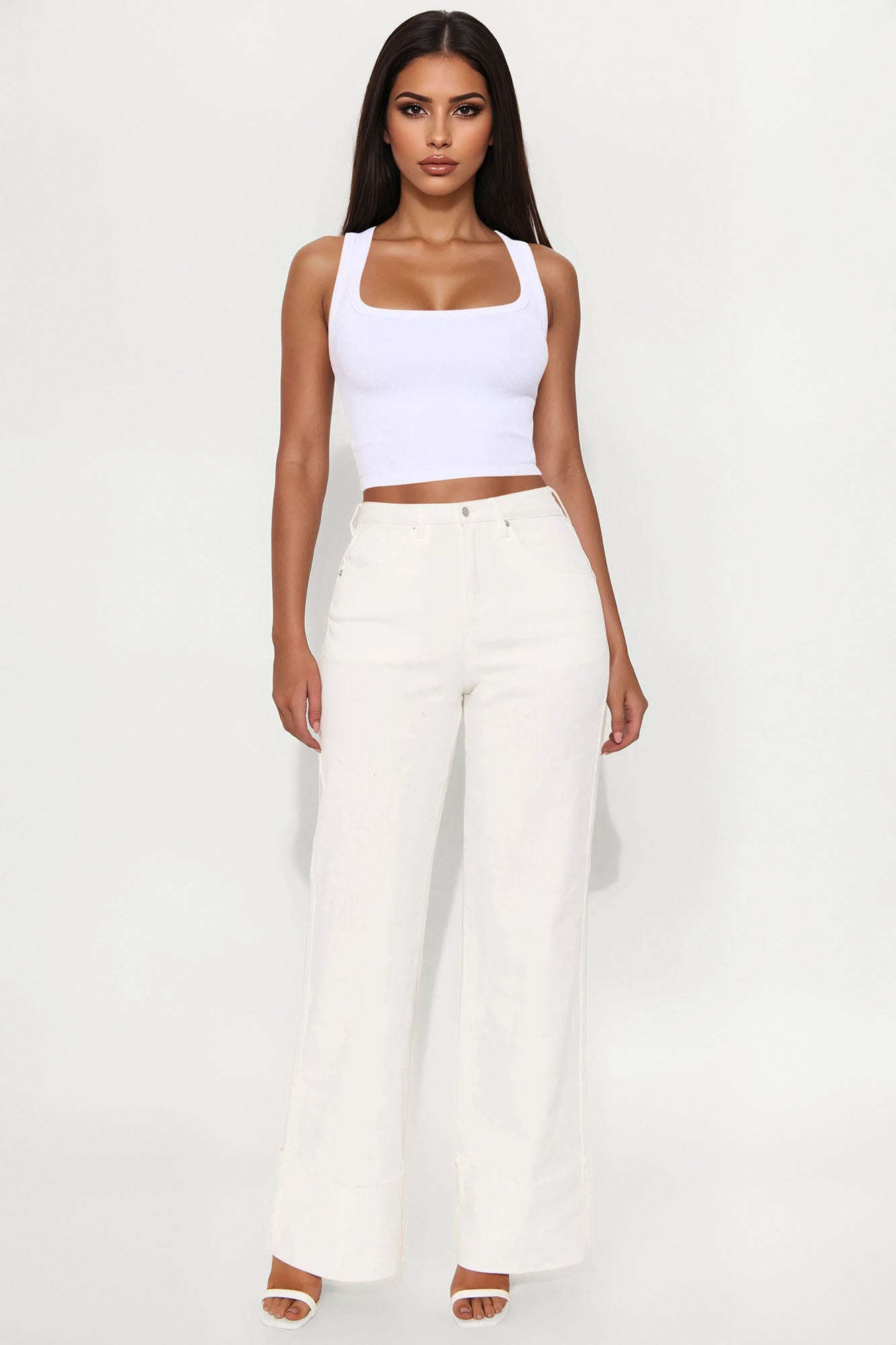 All The While Cuffed Wide Leg Jeans - White