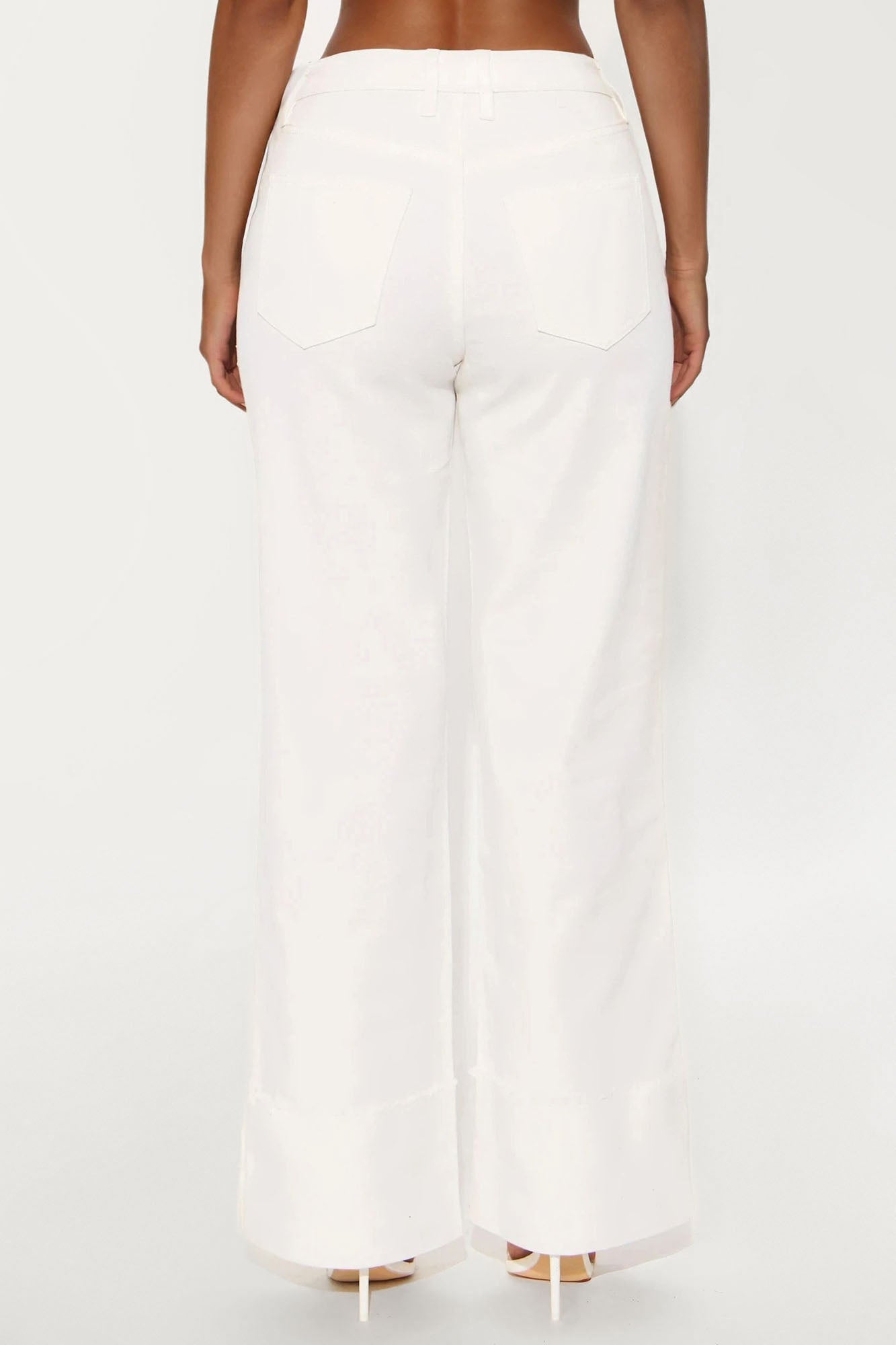 All The While Cuffed Wide Leg Jeans - White