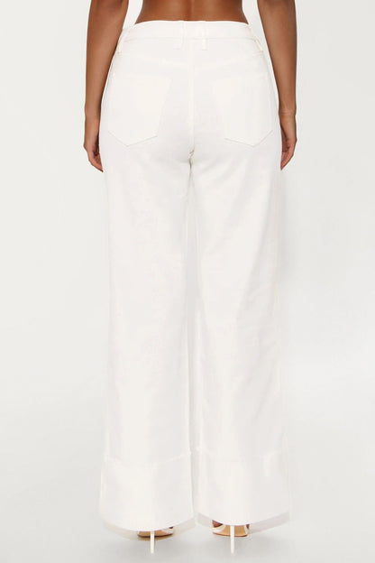 All The While Cuffed Wide Leg Jeans - White
